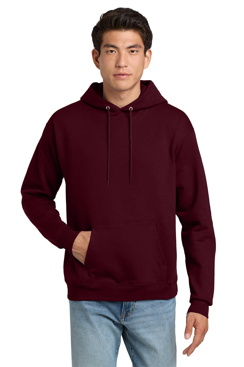 Hanes Mens EcoSmart Print Pro XP Pill Resistant Hooded Sweatshirt Hoodie w/ Pouch Pocket - Maroon