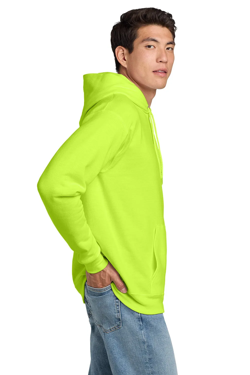 Hanes Mens EcoSmart Print Pro XP Pill Resistant Hooded Sweatshirt Hoodie w/ Pouch Pocket - Safety Green