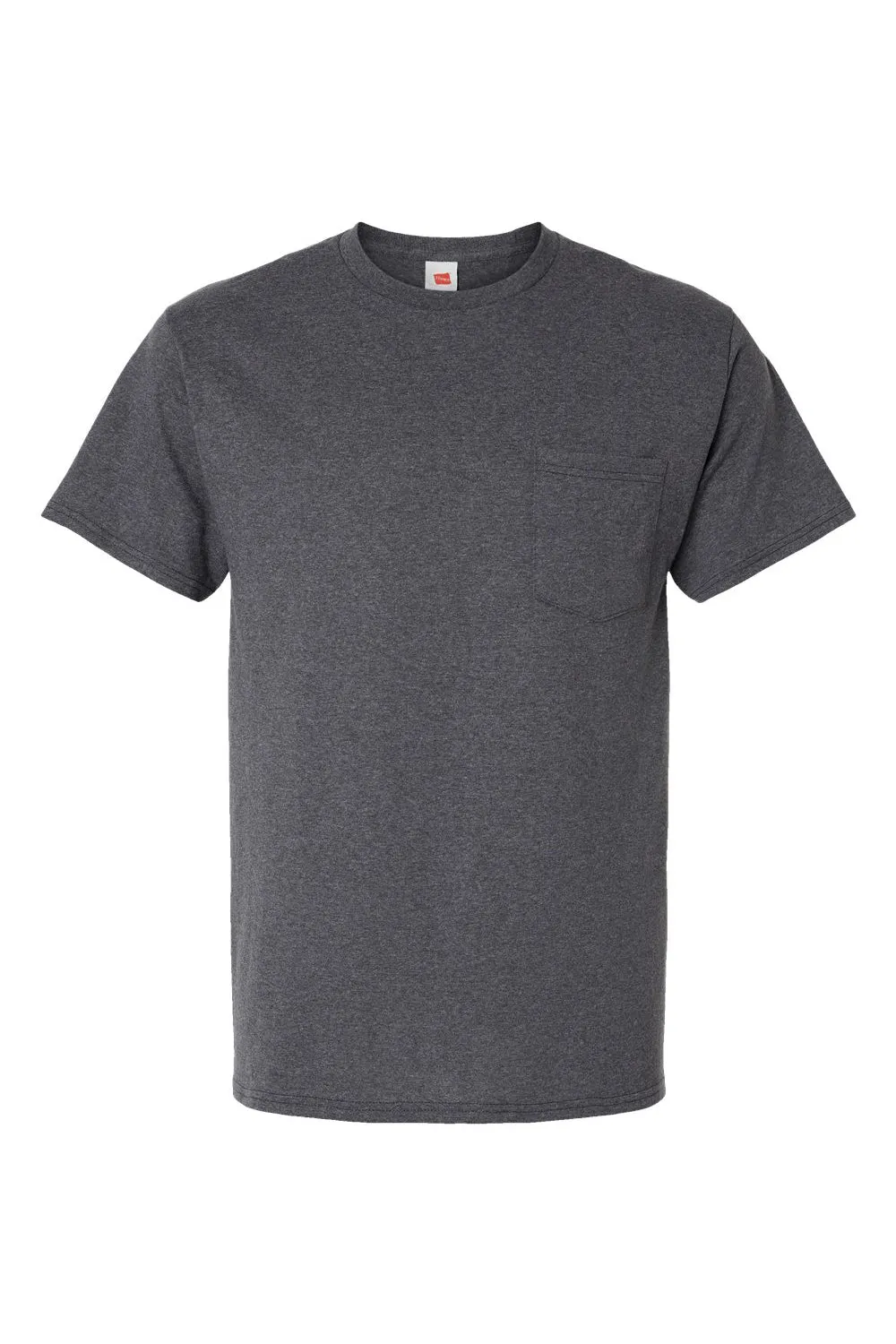 Hanes Mens Essential Short Sleeve Crewneck T-Shirt w/ Pocket - Heather Charcoal Grey