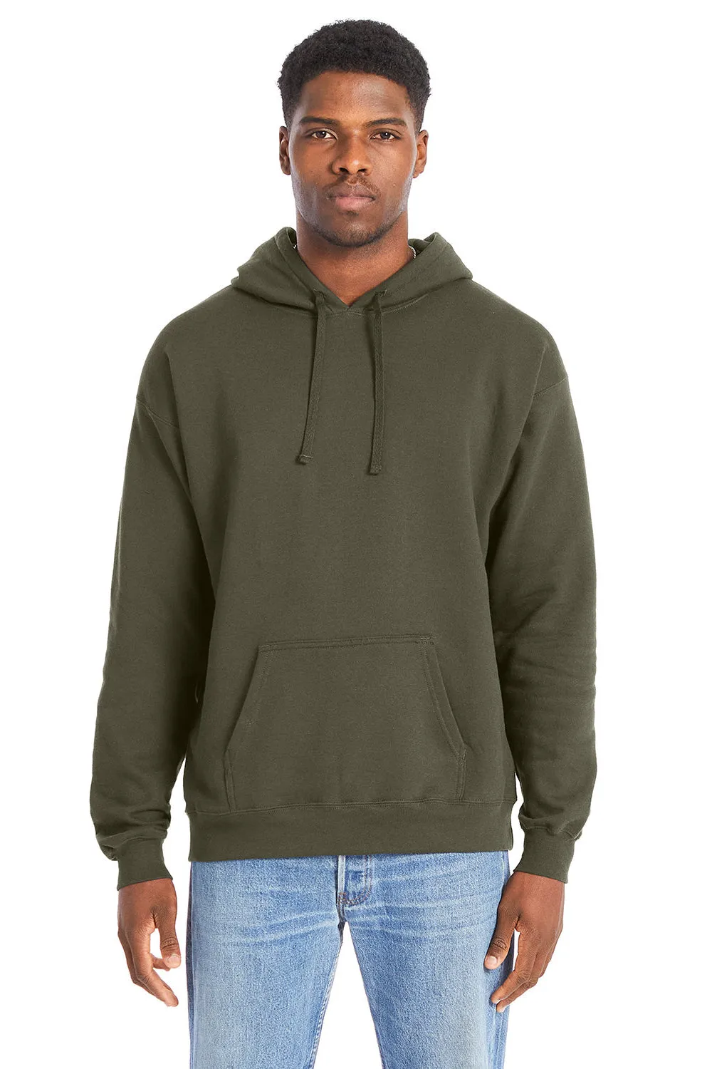 Hanes Mens Perfect Sweats Hooded Sweatshirt Hoodie w/ Pouch Pocket - Fatigue Green