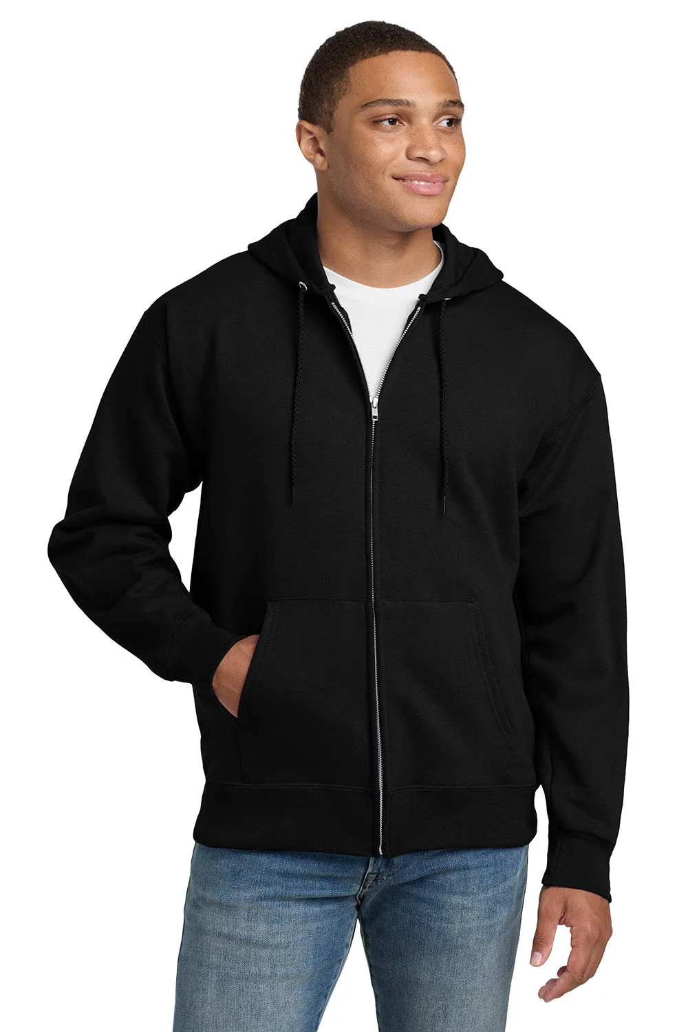 Hanes Mens Ultimate Cotton PrintPro XP Pill Resistant Full Zip Hooded Sweatshirt Hoodie w/ Pockets - Black
