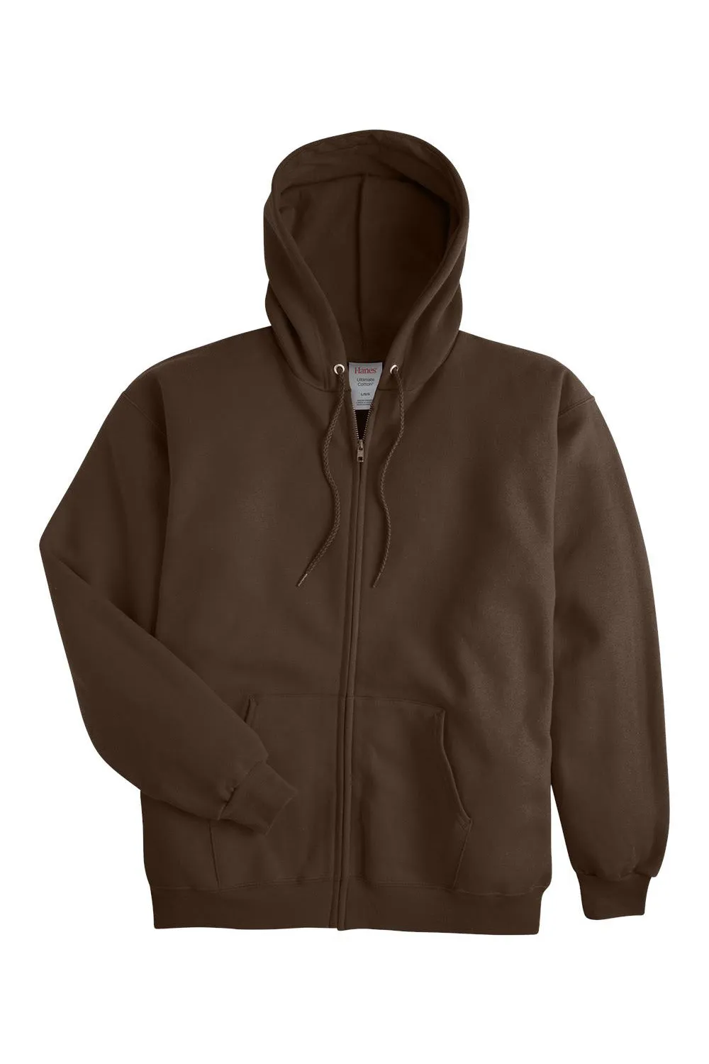 Hanes Mens Ultimate Cotton PrintPro XP Pill Resistant Full Zip Hooded Sweatshirt Hoodie w/ Pockets - Dark Chocolate Brown