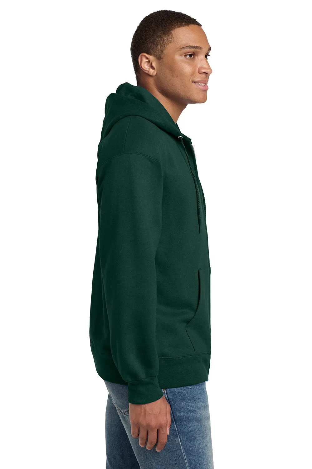 Hanes Mens Ultimate Cotton PrintPro XP Pill Resistant Full Zip Hooded Sweatshirt Hoodie w/ Pockets - Deep Forest Green