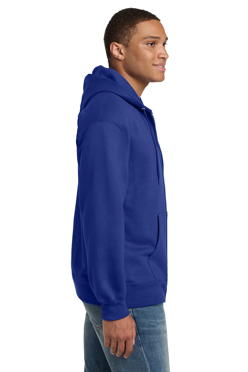 Hanes Mens Ultimate Cotton PrintPro XP Pill Resistant Full Zip Hooded Sweatshirt Hoodie w/ Pockets - Deep Royal Blue