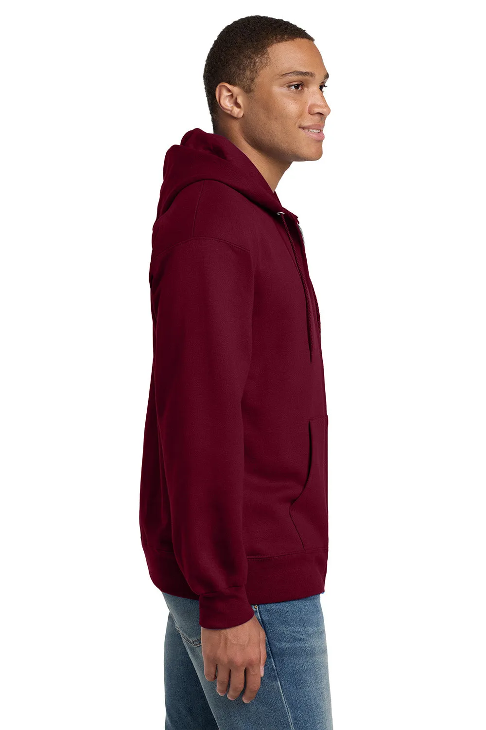 Hanes Mens Ultimate Cotton PrintPro XP Pill Resistant Full Zip Hooded Sweatshirt Hoodie w/ Pockets - Maroon