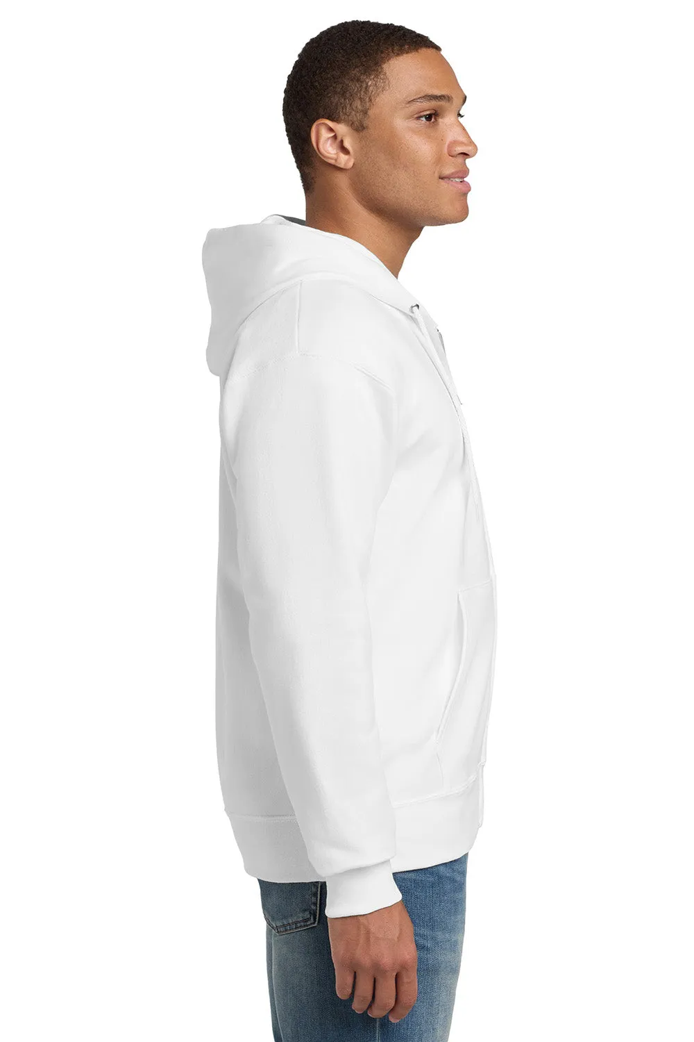 Hanes Mens Ultimate Cotton PrintPro XP Pill Resistant Full Zip Hooded Sweatshirt Hoodie w/ Pockets - White