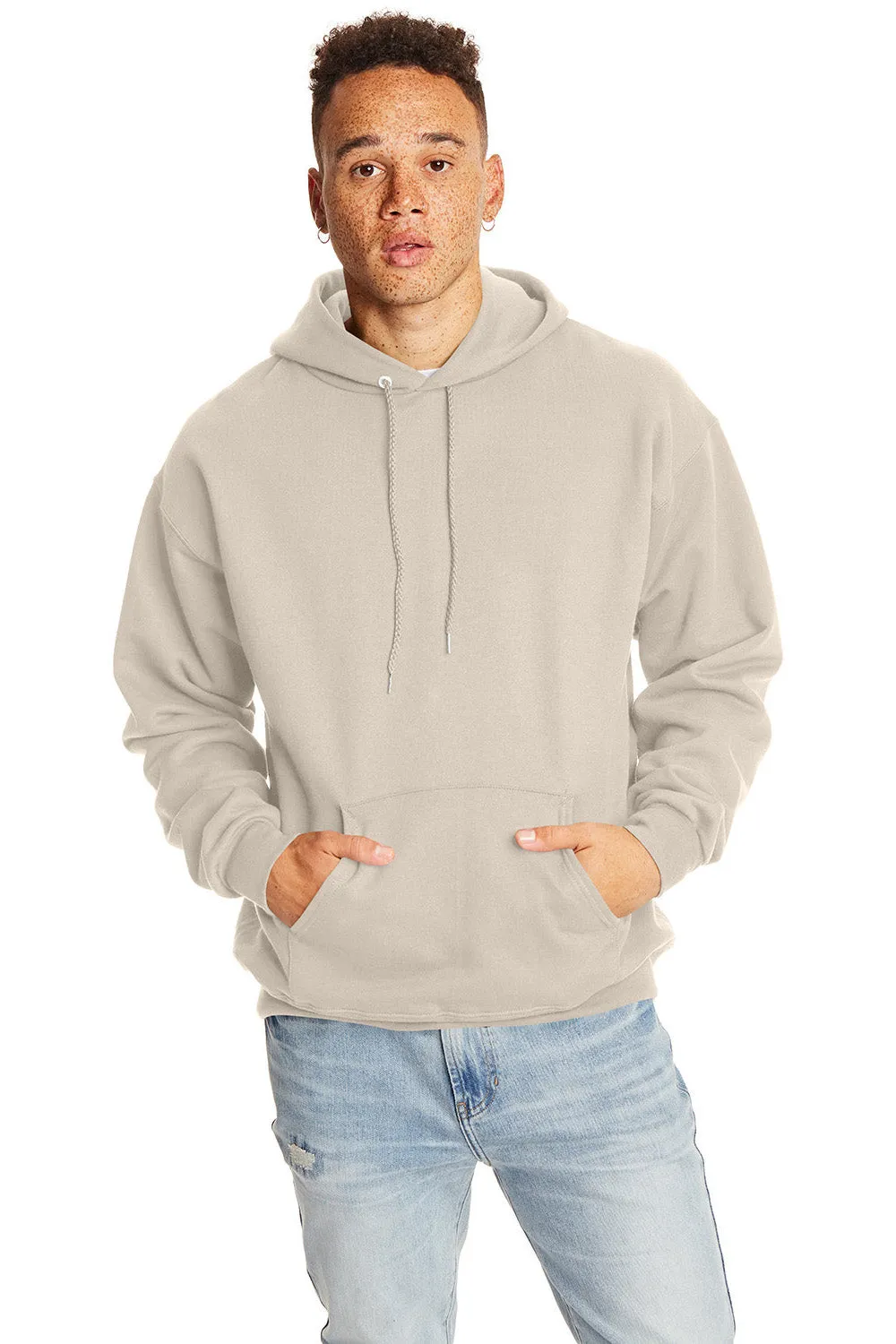 Hanes Mens Ultimate Cotton PrintPro XP Pill Resistant Hooded Sweatshirt Hoodie w/ Pouch Pocket - Sand