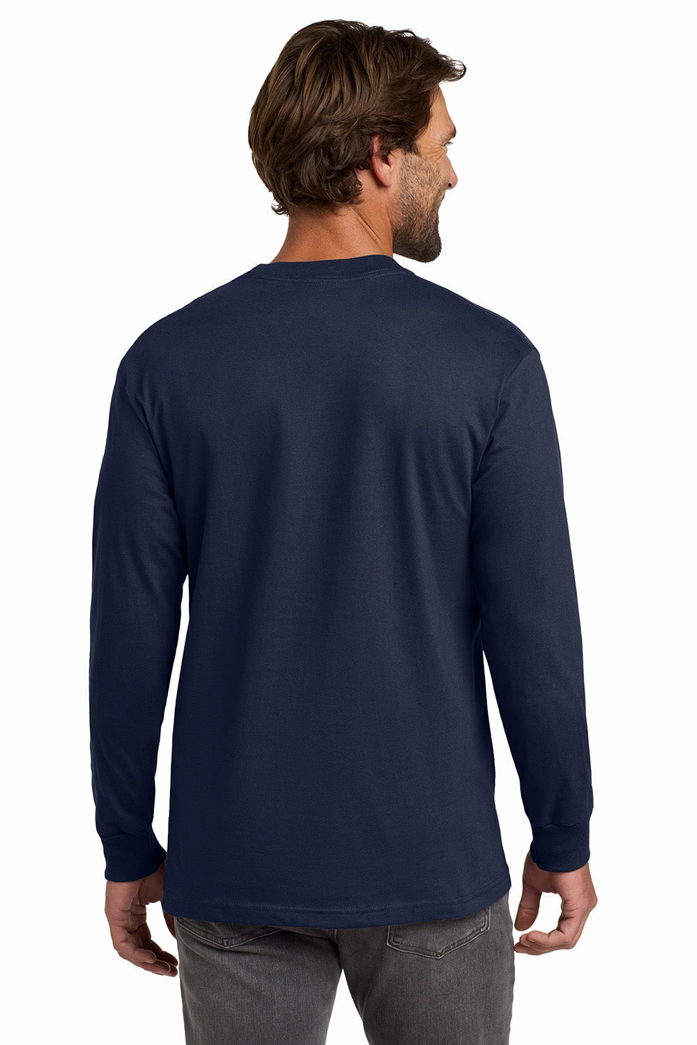 Hanes Mens Beefy-T Long Sleeve Crewneck T-Shirt - Navy Blue
