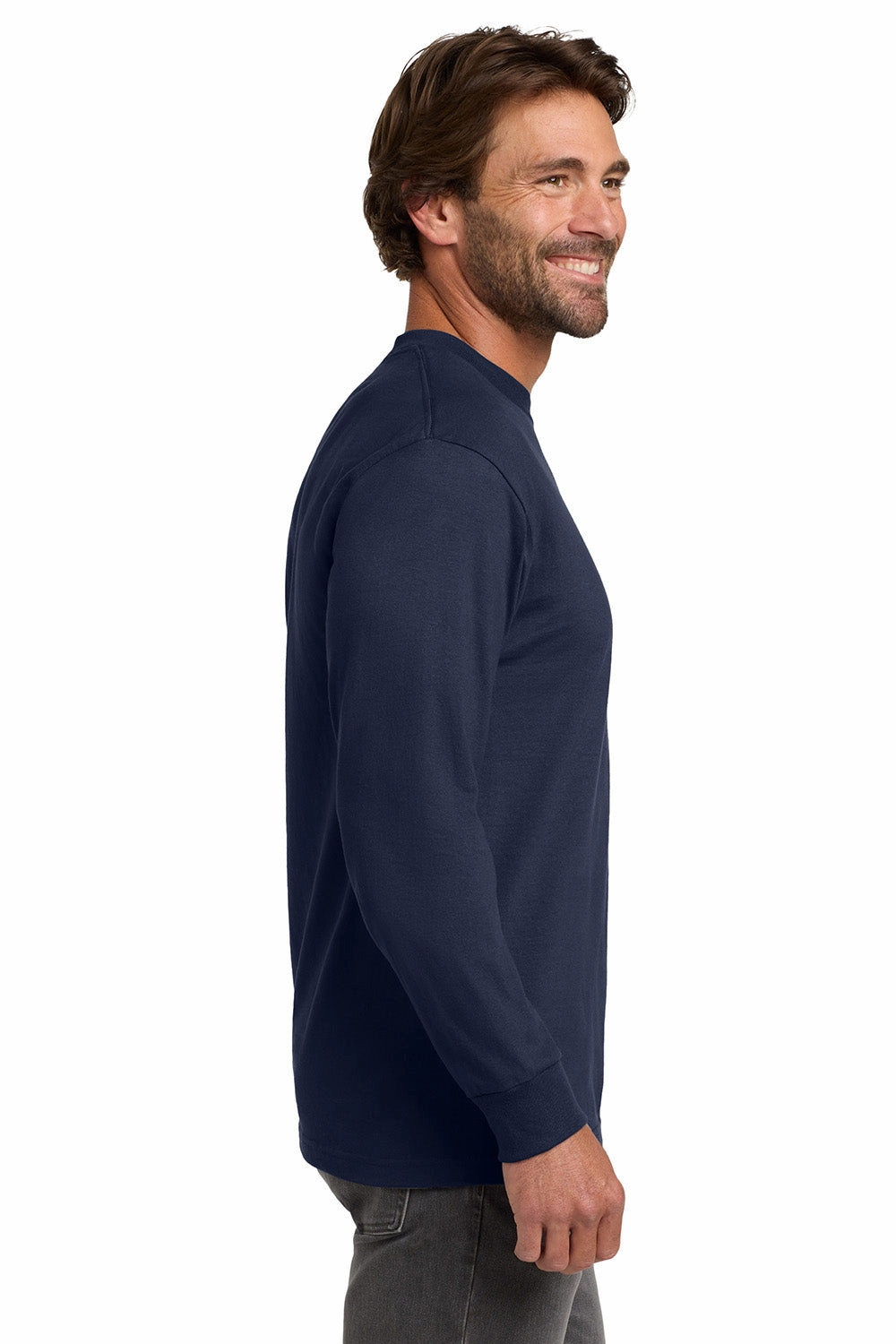 Hanes Mens Beefy-T Long Sleeve Crewneck T-Shirt - Navy Blue