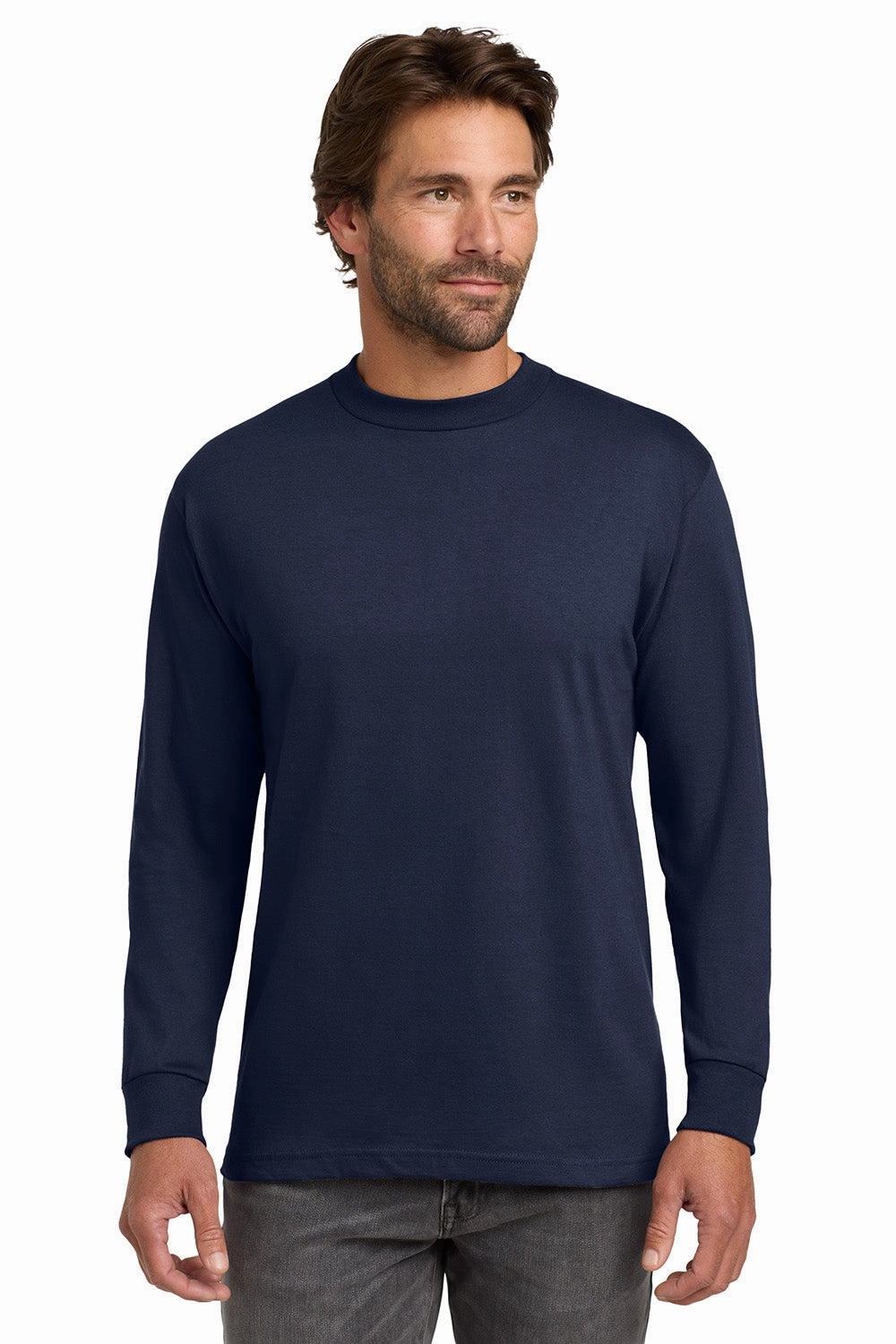 Hanes Mens Beefy-T Long Sleeve Crewneck T-Shirt - Navy Blue
