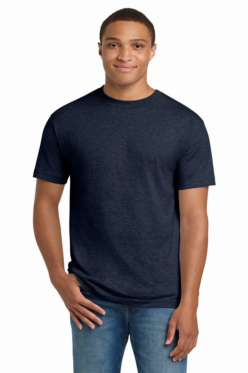 Hanes Mens Beefy-T Short Sleeve Crewneck T-Shirt - Heather Navy Blue