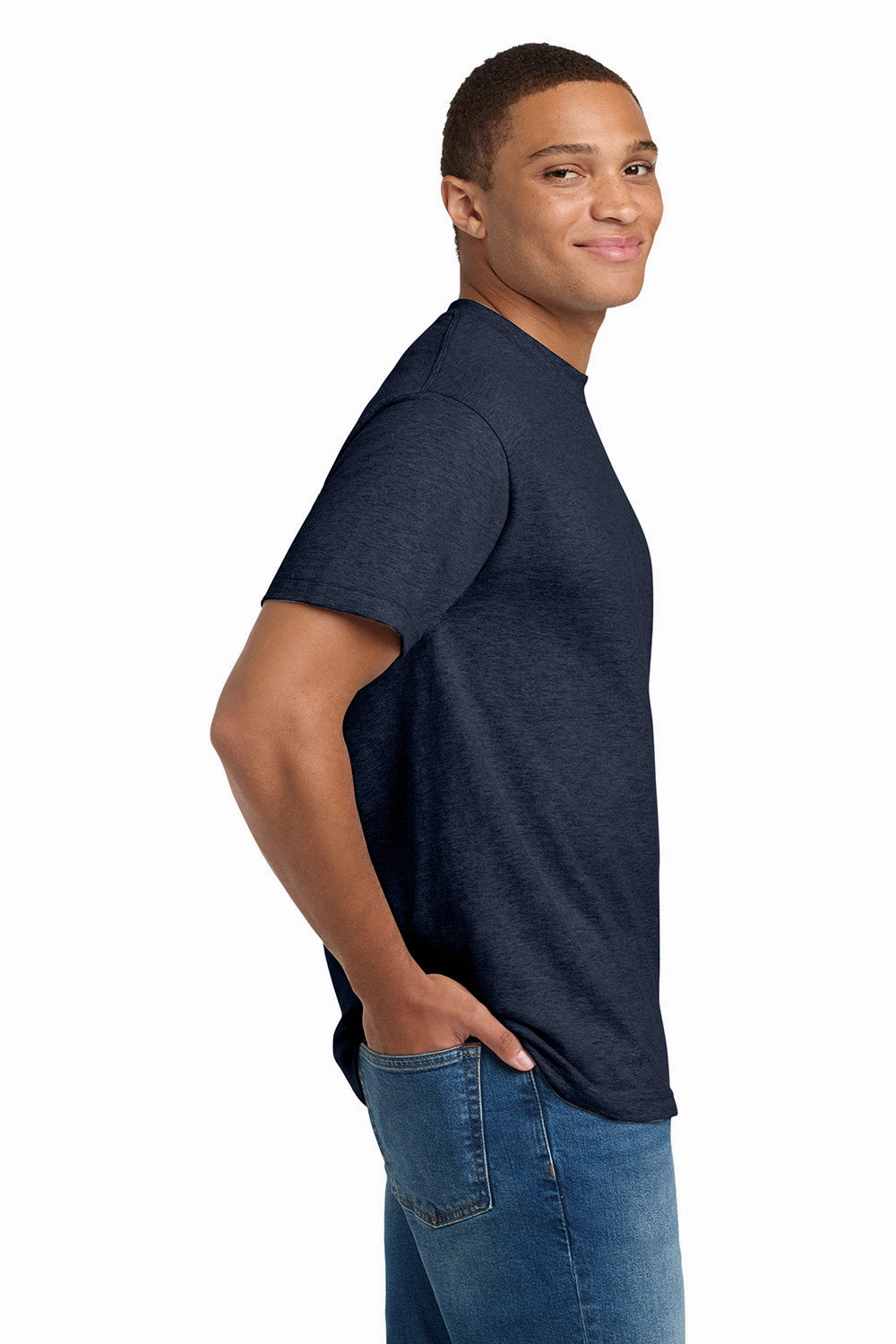 Hanes Mens Beefy-T Short Sleeve Crewneck T-Shirt - Heather Navy Blue