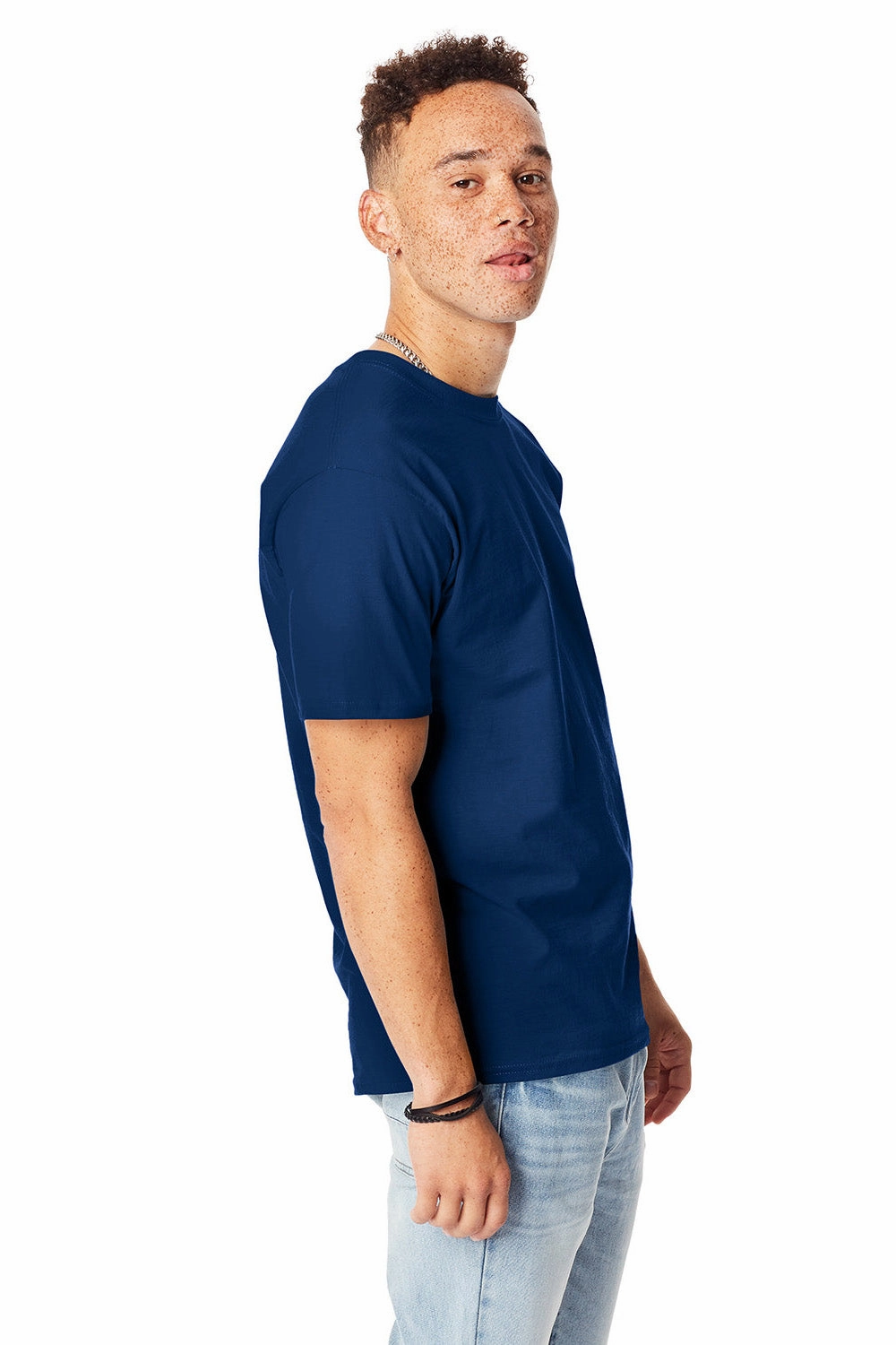 Hanes Mens Beefy-T Short Sleeve Crewneck T-Shirt - Regal Navy Blue