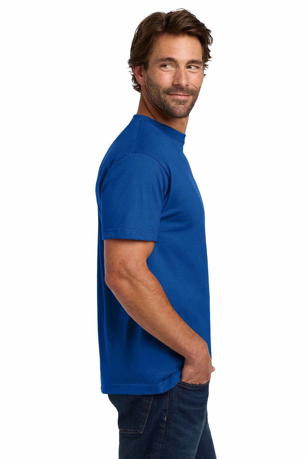 Hanes Mens Beefy-T Short Sleeve Crewneck T-Shirt w/ Pocket - Deep Royal Blue