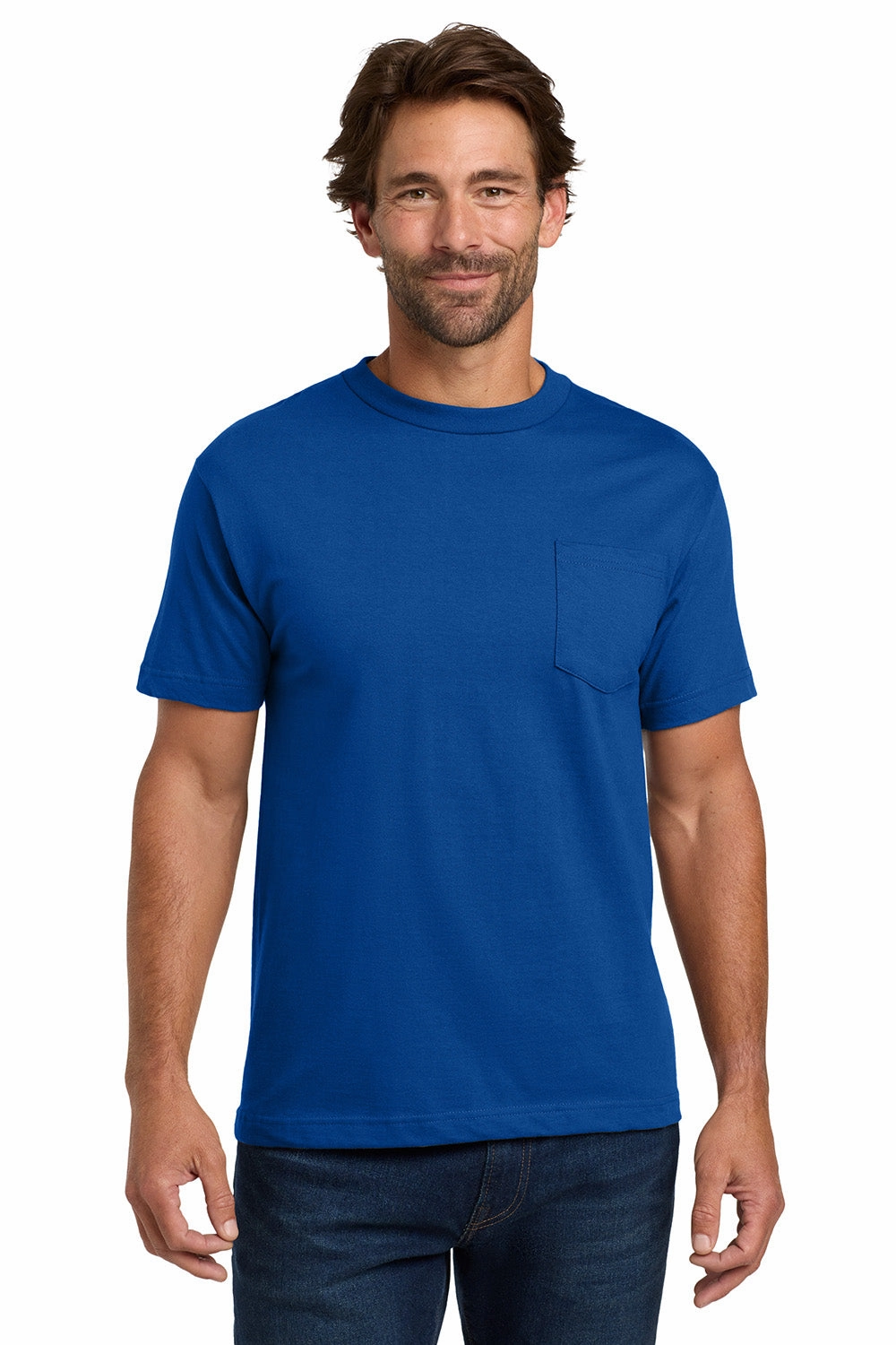 Hanes Mens Beefy-T Short Sleeve Crewneck T-Shirt w/ Pocket - Deep Royal Blue