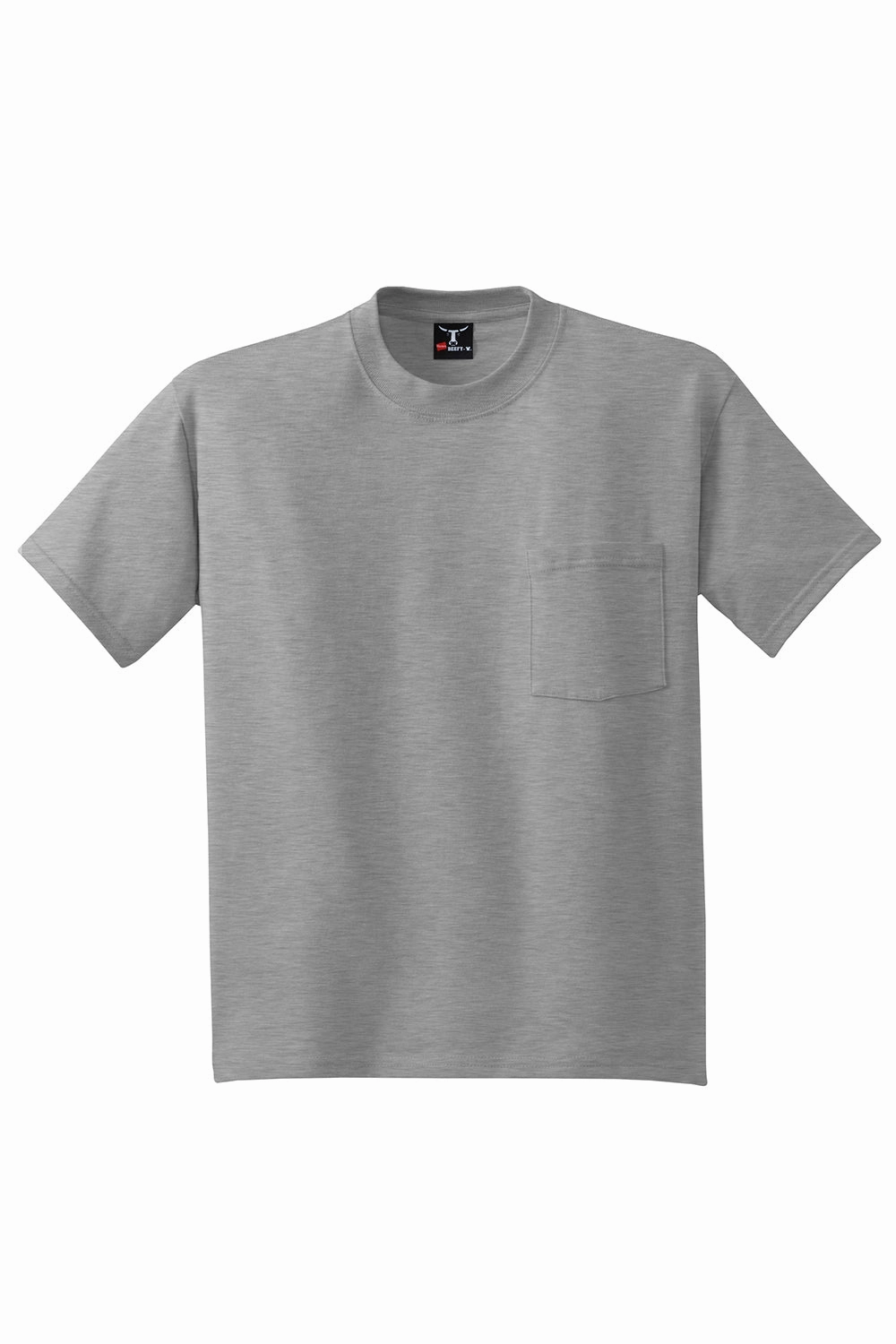 Hanes Mens Beefy-T Short Sleeve Crewneck T-Shirt w/ Pocket - Light Steel Grey