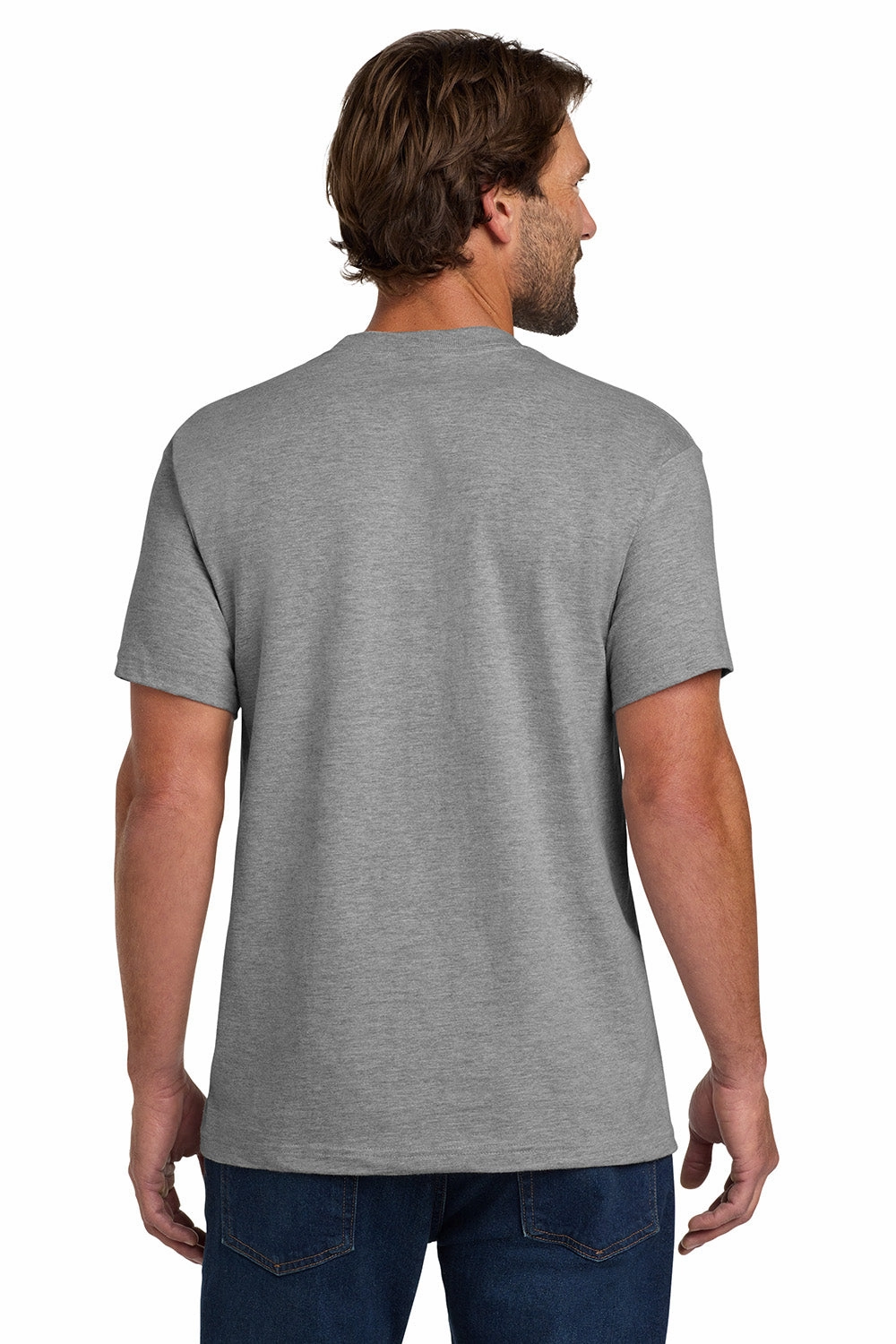 Hanes Mens Beefy-T Short Sleeve Crewneck T-Shirt w/ Pocket - Light Steel Grey