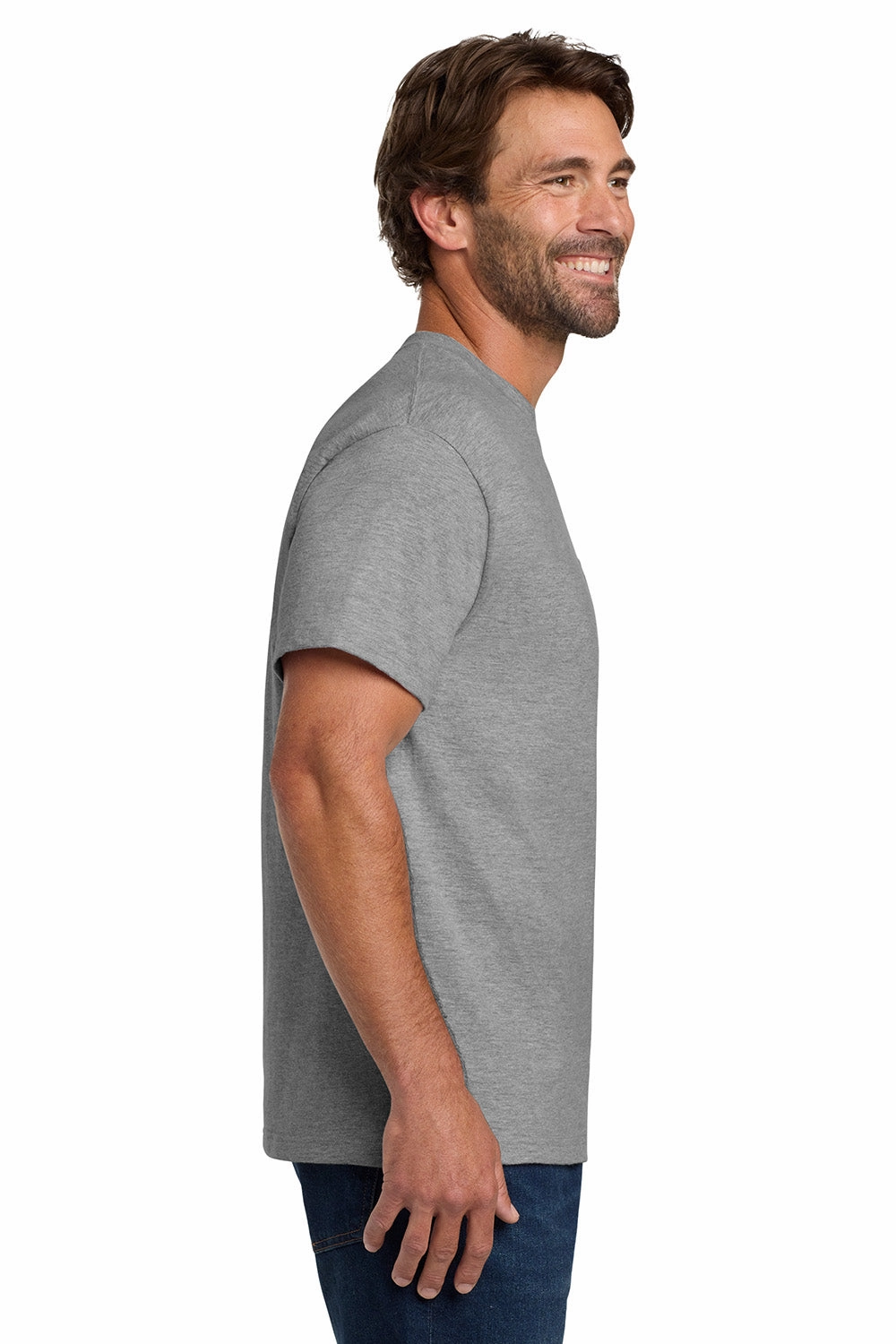 Hanes Mens Beefy-T Short Sleeve Crewneck T-Shirt w/ Pocket - Light Steel Grey
