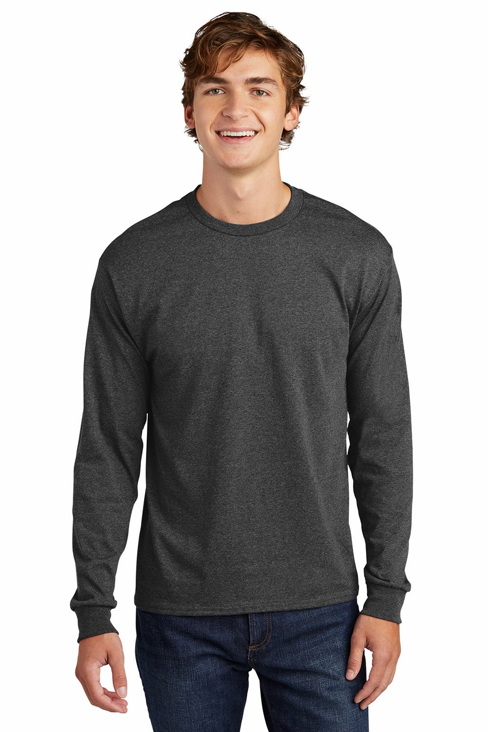 Hanes Mens ComfortSoft Long Sleeve Crewneck T-Shirt - Heather Charcoal Grey