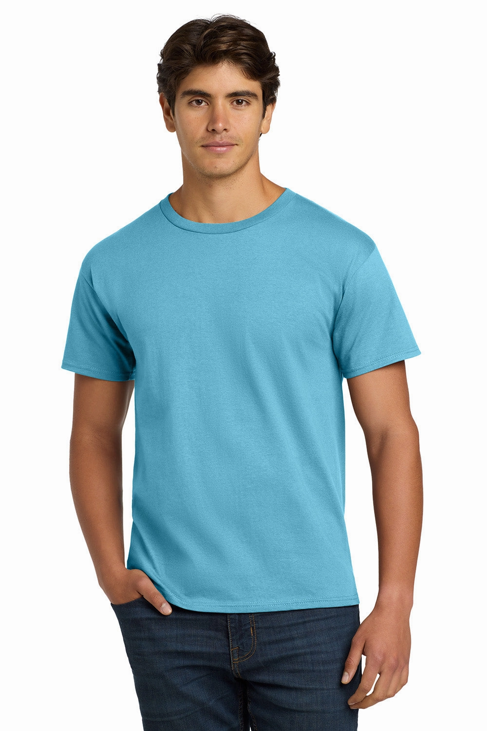 Hanes Mens ComfortSoft Short Sleeve Crewneck T-Shirt - Aquatic Blue