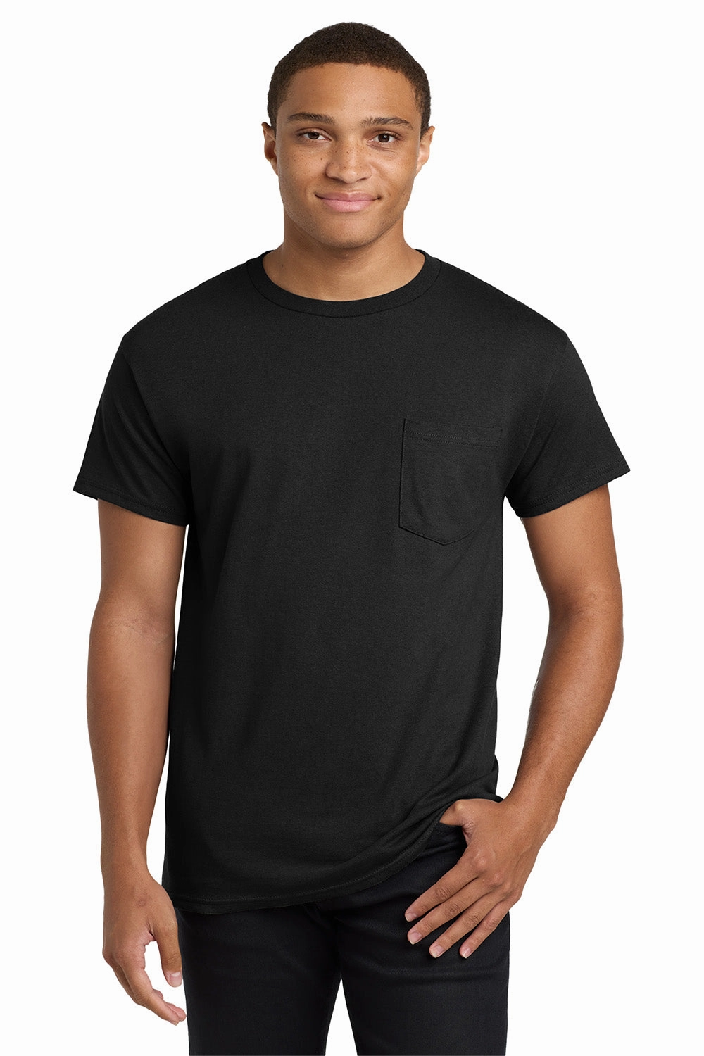 Hanes Mens ComfortSoft Short Sleeve Crewneck T-Shirt w/ Pocket - Black