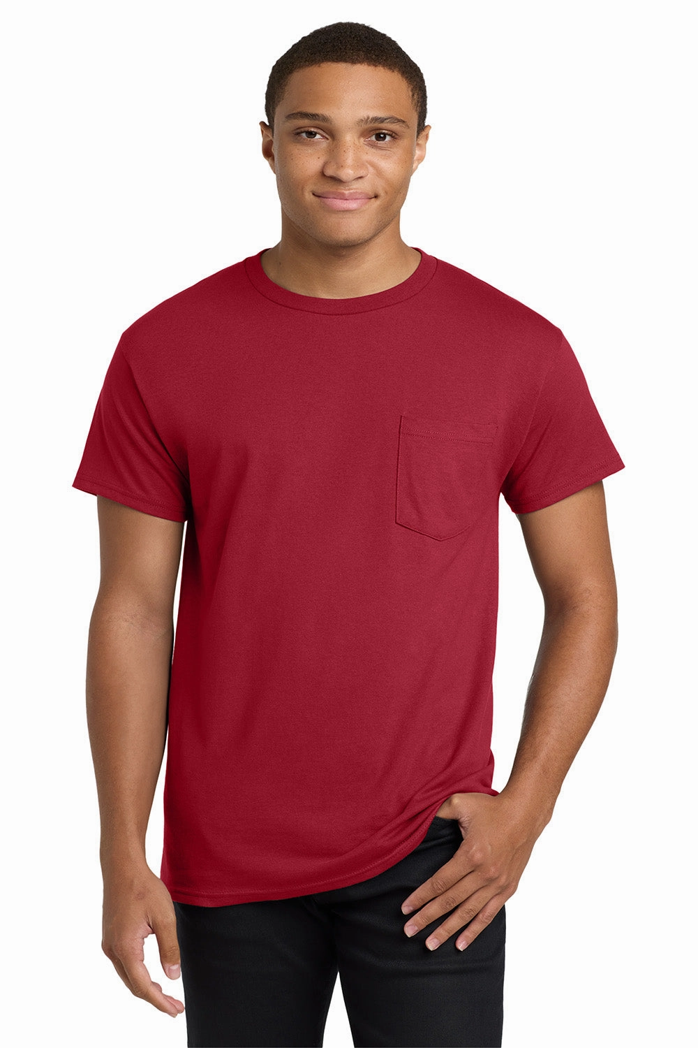 Hanes Mens ComfortSoft Short Sleeve Crewneck T-Shirt w/ Pocket - Deep Red