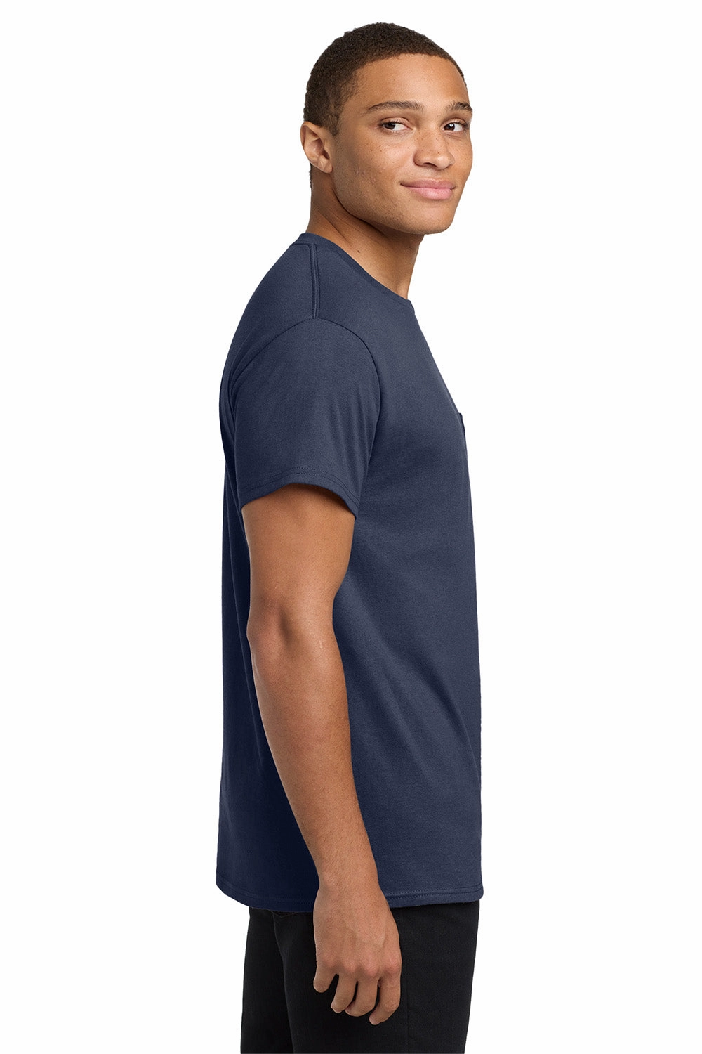 Hanes Mens ComfortSoft Short Sleeve Crewneck T-Shirt w/ Pocket - Navy Blue