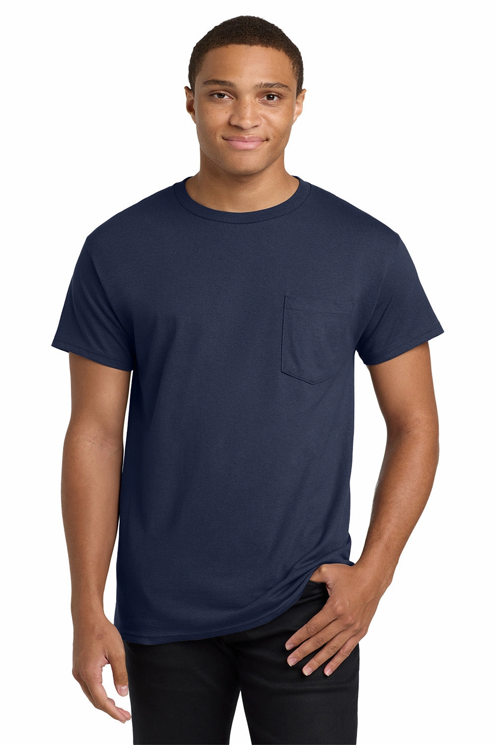 Hanes Mens ComfortSoft Short Sleeve Crewneck T-Shirt w/ Pocket - Navy Blue