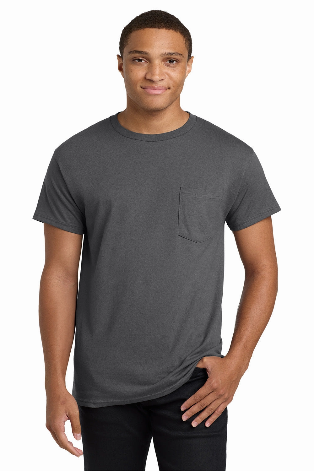 Hanes Mens ComfortSoft Short Sleeve Crewneck T-Shirt w/ Pocket - Smoke Grey