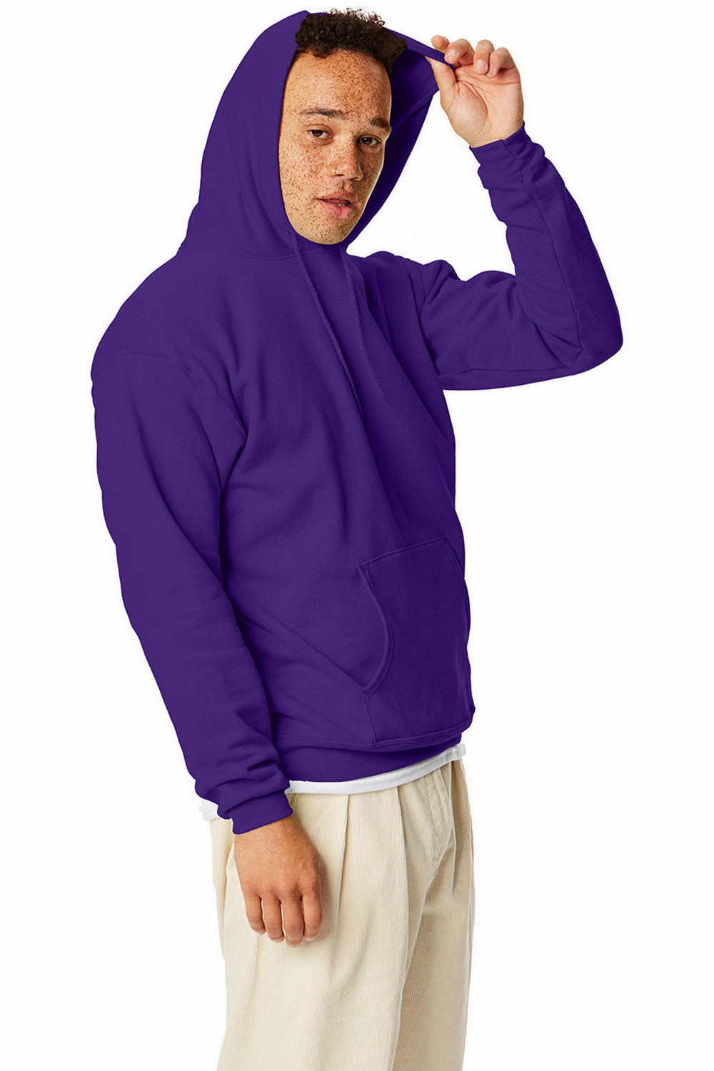 Hanes Mens EcoSmart Print Pro XP Pill Resistant Hooded Sweatshirt Hoodie w/ Pouch Pocket - Athletic Purple