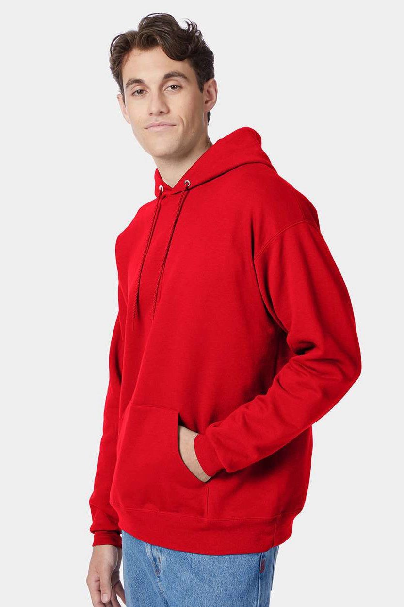 Hanes Mens EcoSmart Print Pro XP Pill Resistant Hooded Sweatshirt Hoodie w/ Pouch Pocket - Athletic Red