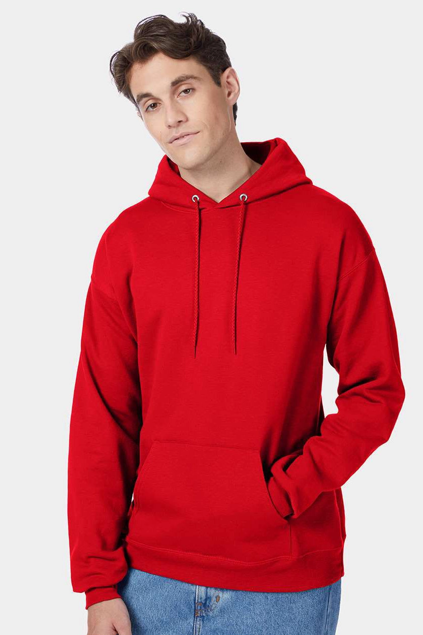 Hanes Mens EcoSmart Print Pro XP Pill Resistant Hooded Sweatshirt Hoodie w/ Pouch Pocket - Athletic Red