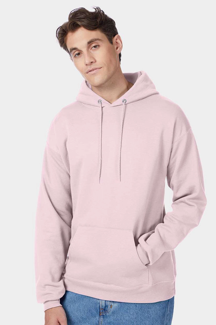 Hanes Mens EcoSmart Print Pro XP Pill Resistant Hooded Sweatshirt Hoodie w/ Pouch Pocket - Pale Pink