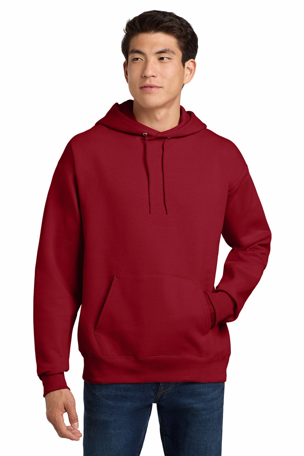 Hanes Mens Ultimate Cotton PrintPro XP Pill Resistant Hooded Sweatshirt Hoodie w/ Pouch Pocket - Deep Red