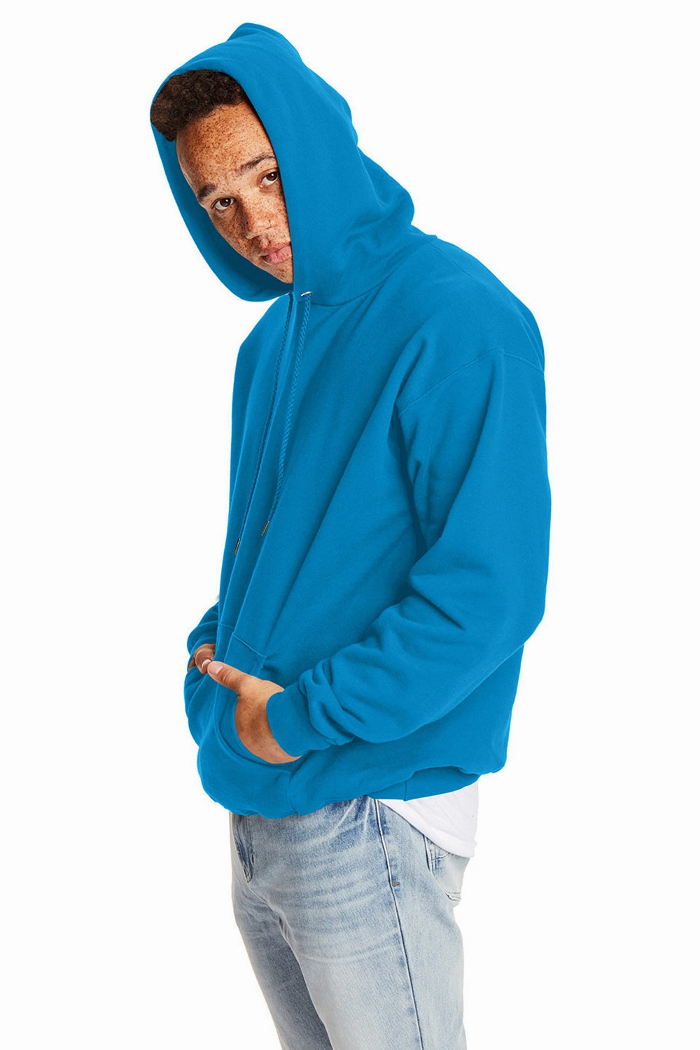 Hanes Mens Ultimate Cotton PrintPro XP Pill Resistant Hooded Sweatshirt Hoodie w/ Pouch Pocket - Teal Blue