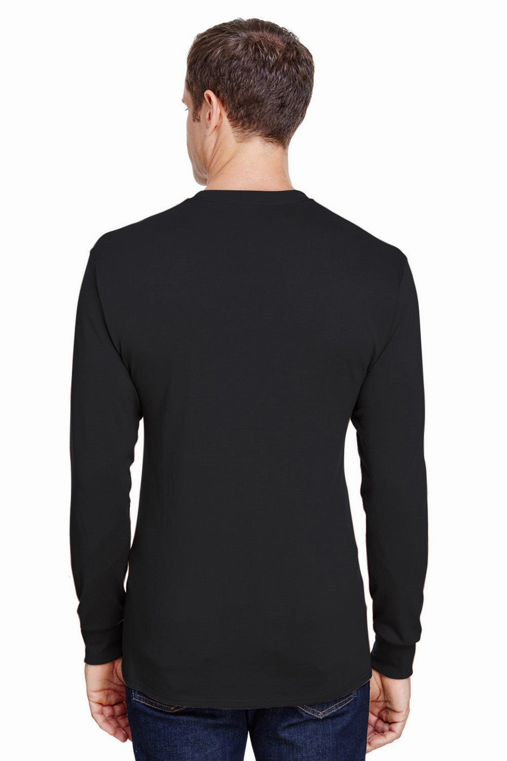 Hanes Mens Workwear UPF 50  Long Sleeve Crewneck T-Shirt w/ Pocket - Black