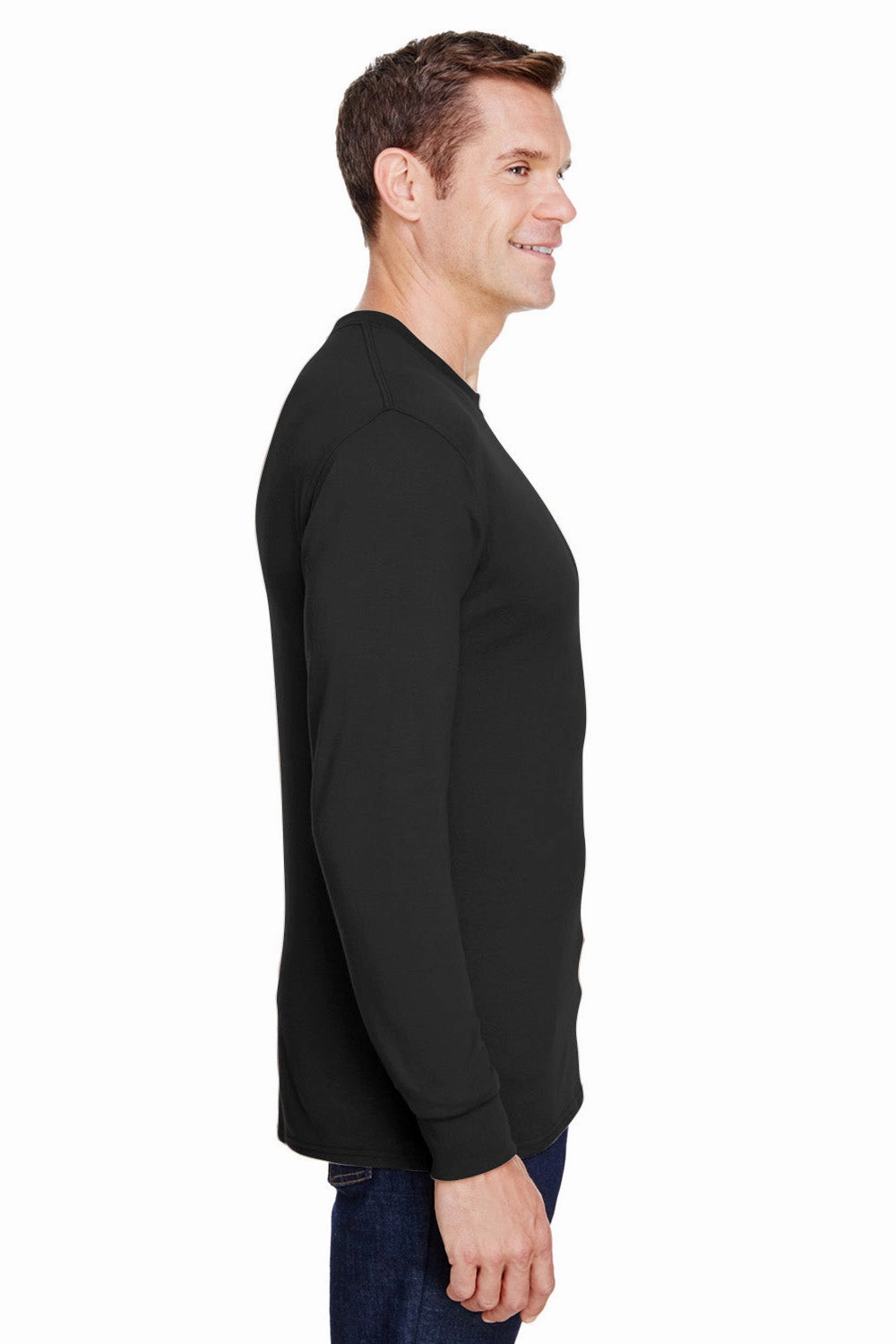 Hanes Mens Workwear UPF 50  Long Sleeve Crewneck T-Shirt w/ Pocket - Black
