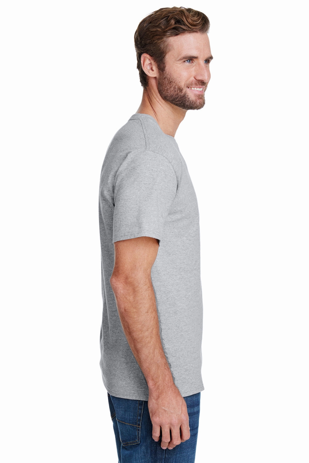 Hanes Mens Workwear UPF 50  Short Sleeve Crewneck T-Shirt w/ Pocket - Light Steel Grey
