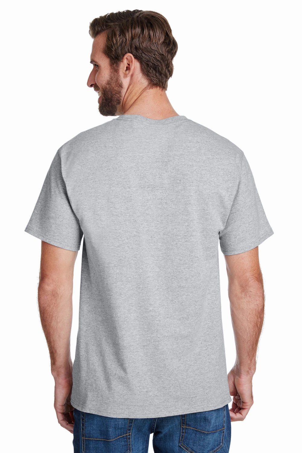 Hanes Mens Workwear UPF 50  Short Sleeve Crewneck T-Shirt w/ Pocket - Light Steel Grey