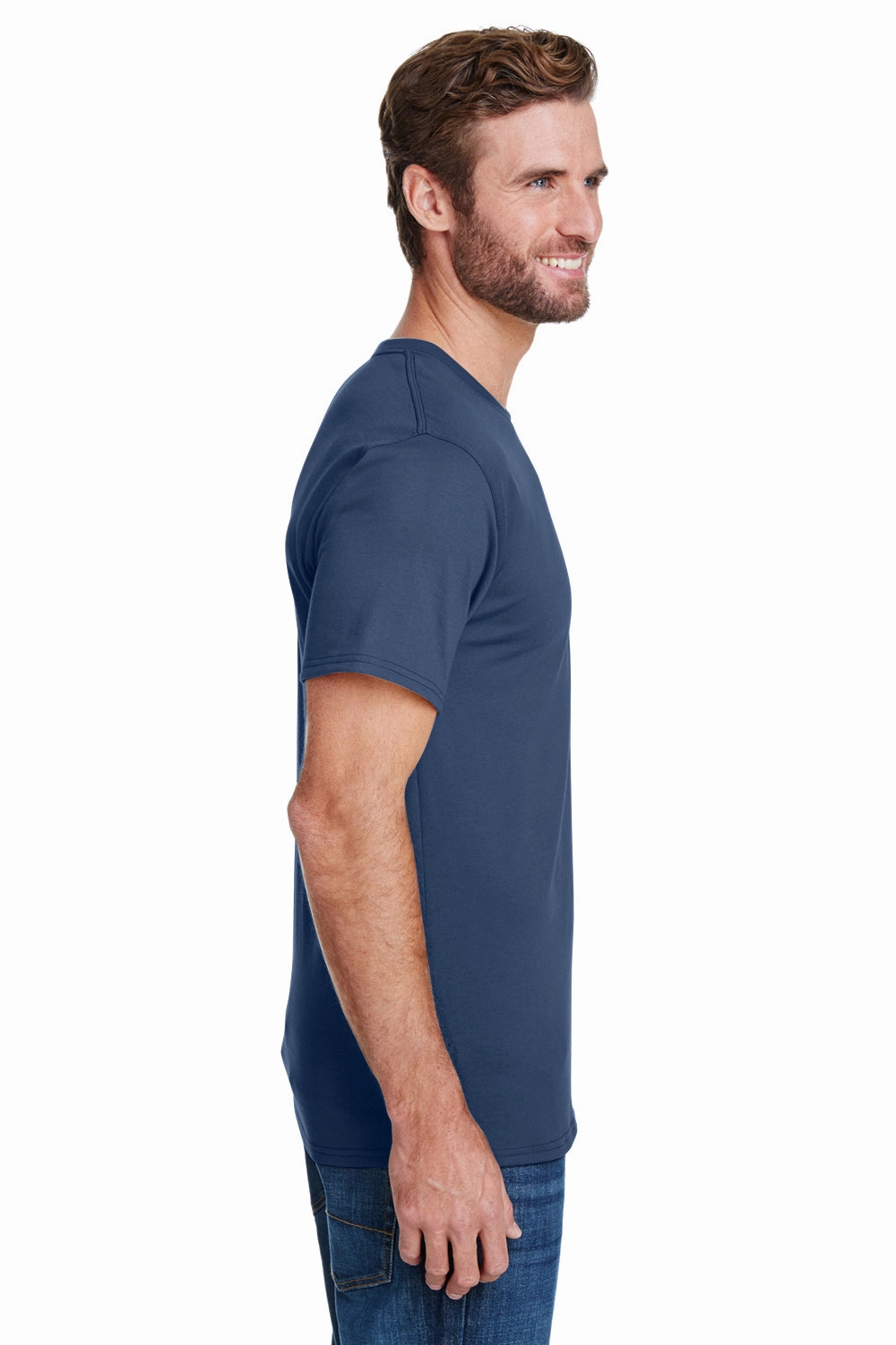 Hanes Mens Workwear UPF 50  Short Sleeve Crewneck T-Shirt w/ Pocket - Navy Blue