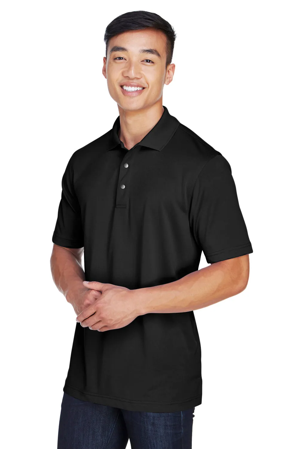 Harriton Mens Advantage Moisture Wicking Short Sleeve Polo Shirt - Black