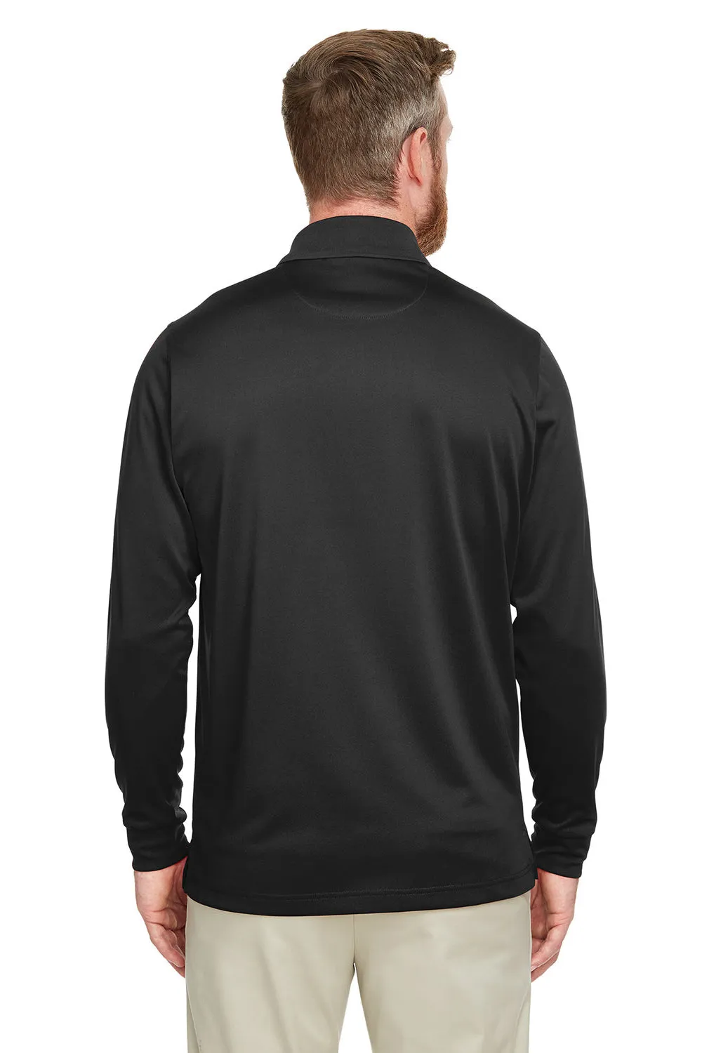 Harriton Mens Advantage Performance Moisture Wicking Long Sleeve Polo Shirt - Black