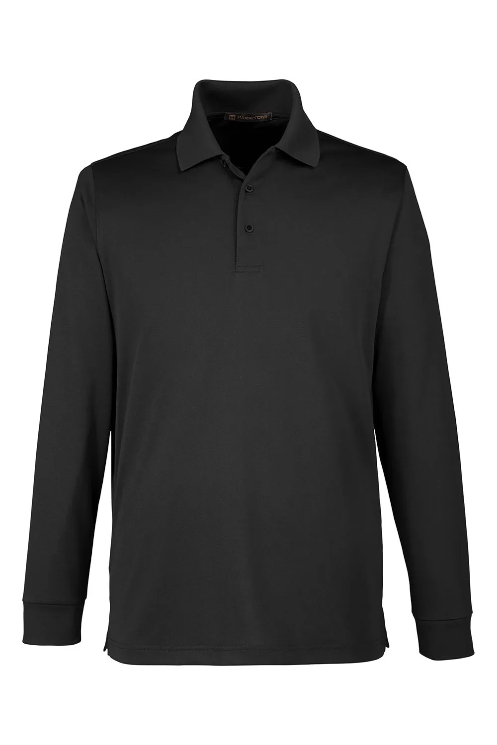 Harriton Mens Advantage Performance Moisture Wicking Long Sleeve Polo Shirt - Black