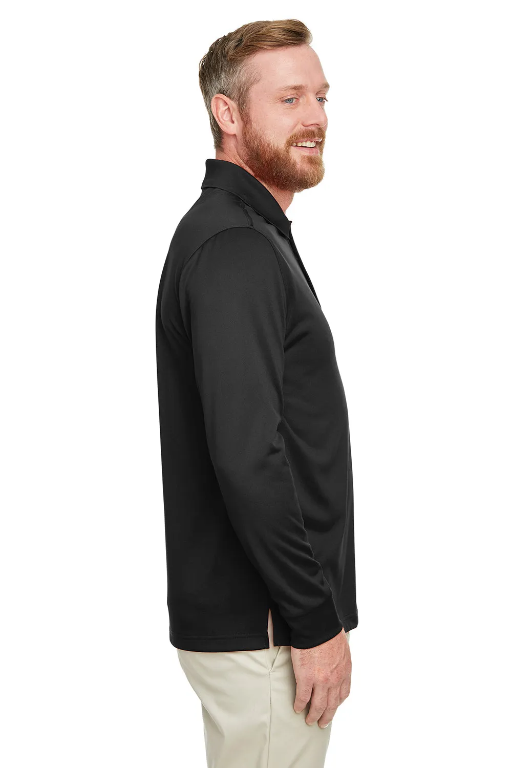 Harriton Mens Advantage Performance Moisture Wicking Long Sleeve Polo Shirt - Black