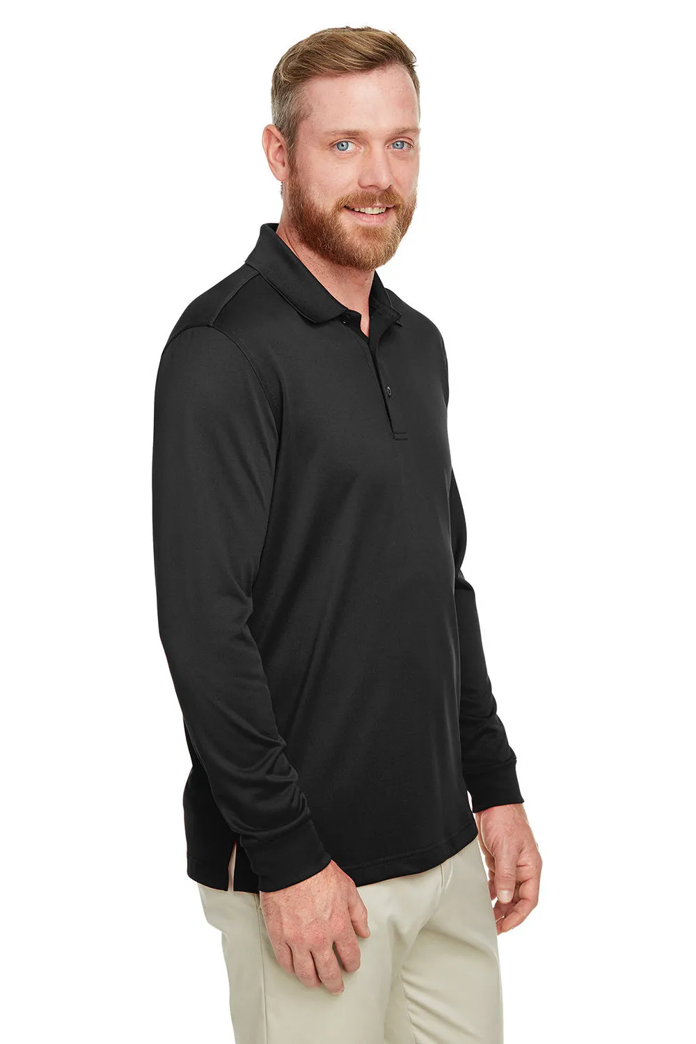 Harriton Mens Advantage Performance Moisture Wicking Long Sleeve Polo Shirt - Black