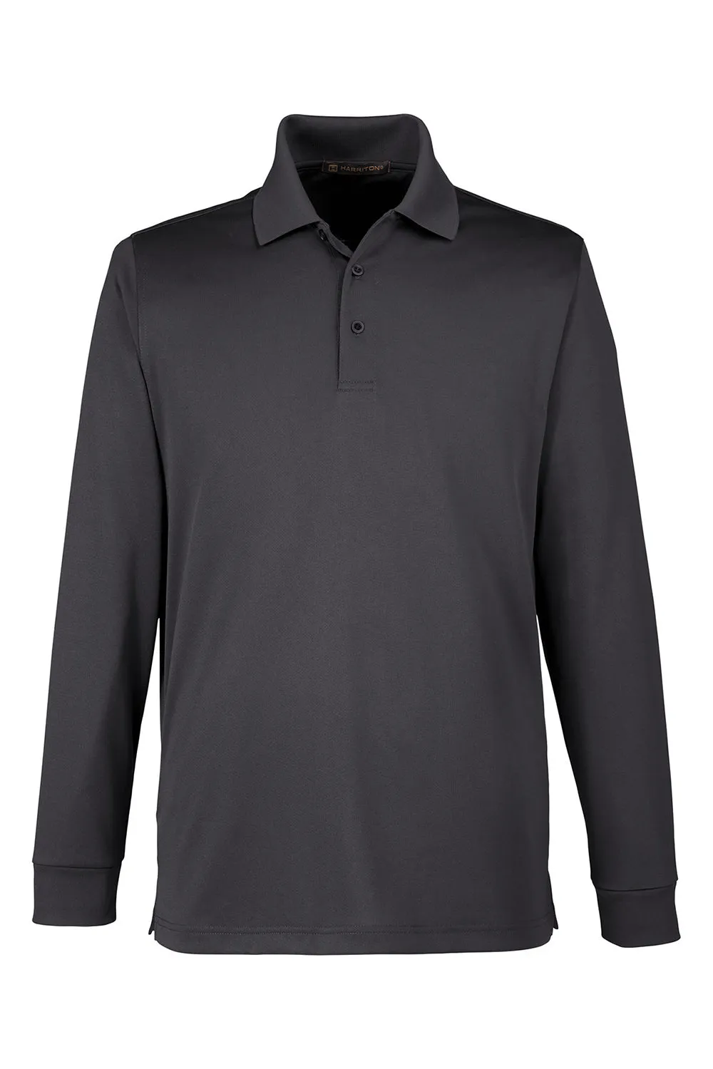 Harriton Mens Advantage Performance Moisture Wicking Long Sleeve Polo Shirt - Dark Charcoal Grey