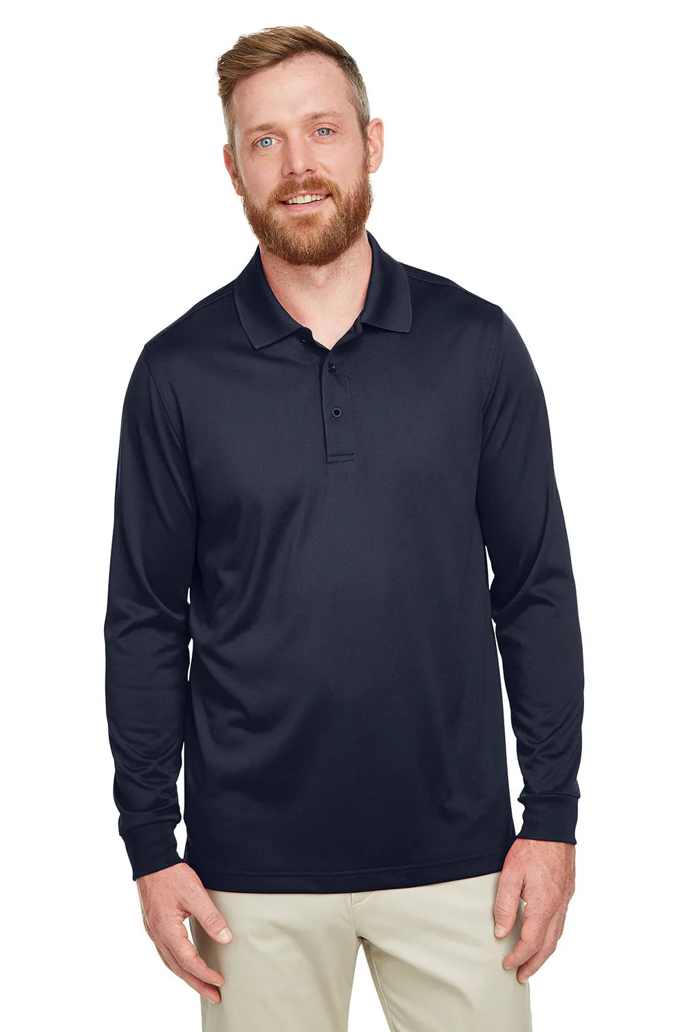 Harriton Mens Advantage Performance Moisture Wicking Long Sleeve Polo Shirt - Dark Navy Blue