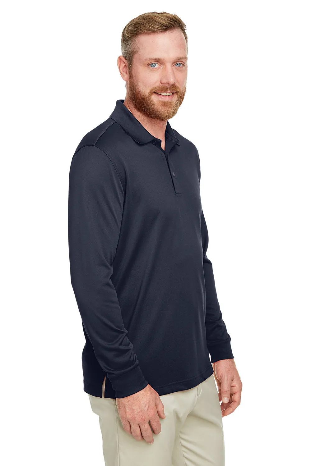 Harriton Mens Advantage Performance Moisture Wicking Long Sleeve Polo Shirt - Dark Navy Blue