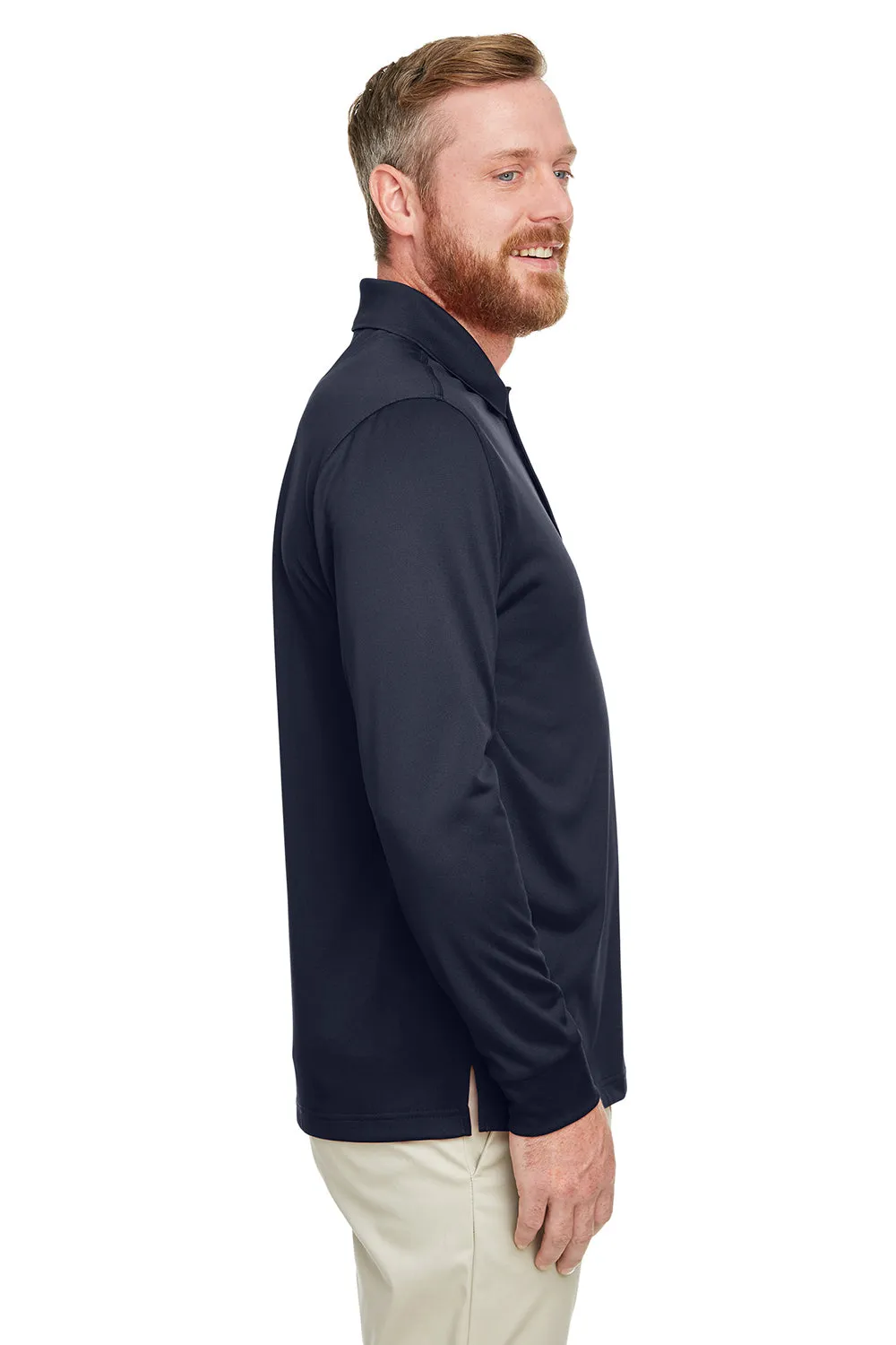 Harriton Mens Advantage Performance Moisture Wicking Long Sleeve Polo Shirt - Dark Navy Blue