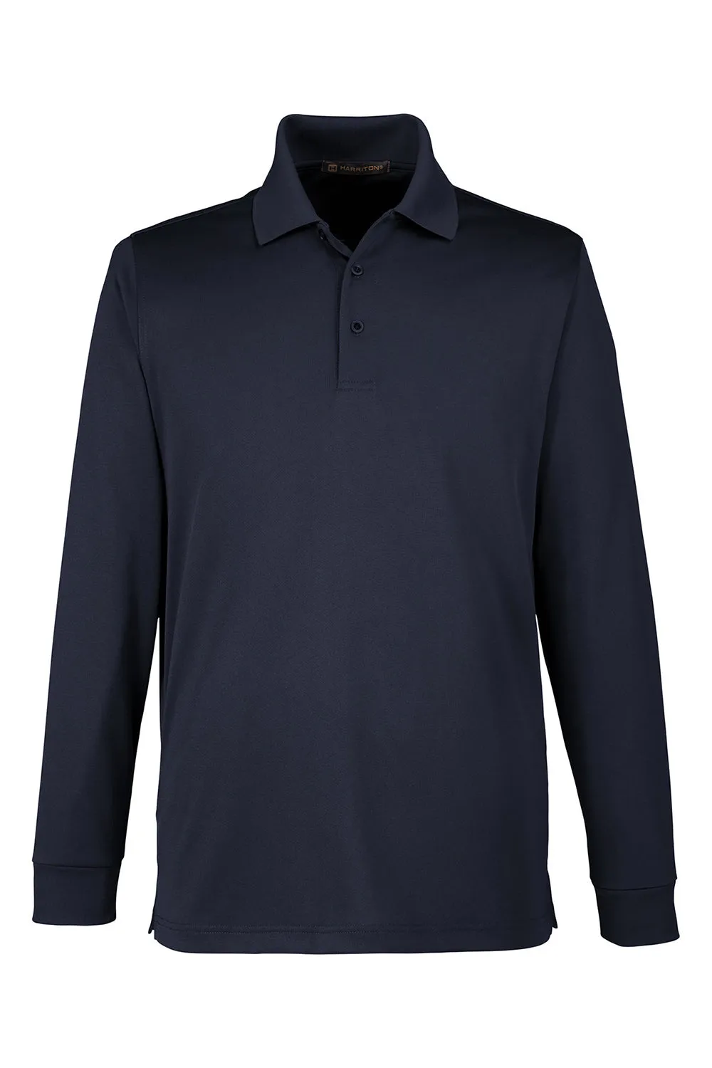 Harriton Mens Advantage Performance Moisture Wicking Long Sleeve Polo Shirt - Dark Navy Blue
